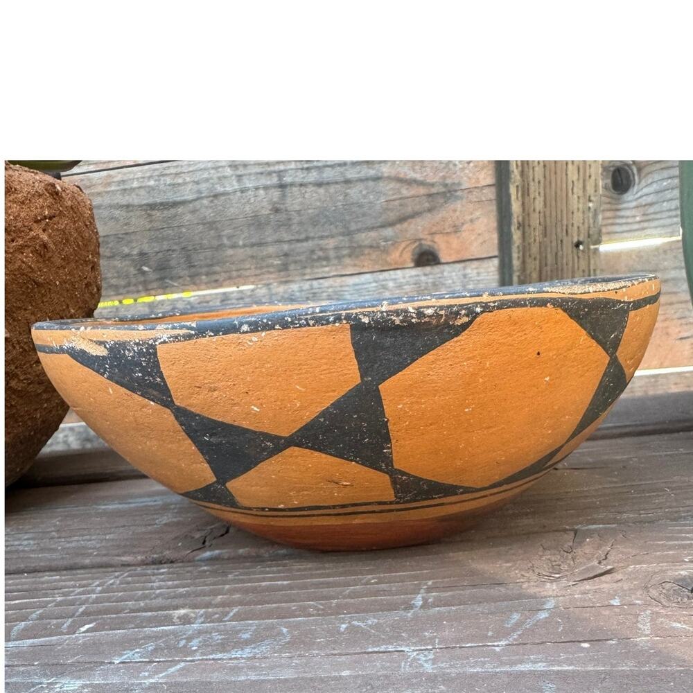 Vintage Authentic Hopi Polychrome Hand-Coiled Geometric Pottery Bowl - 8"